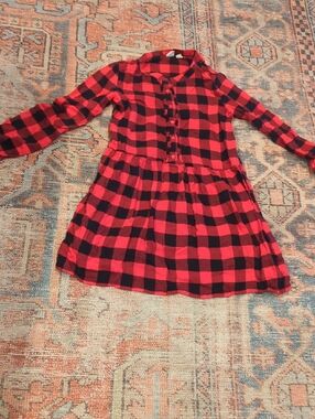 GAP Red and Black Buffalo Plaid Button-Front Dress
